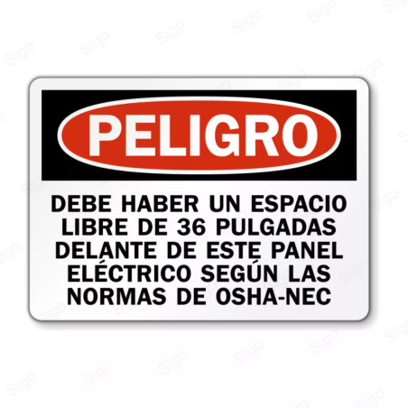 Rótulo de Peligro -Espacio de 36 pulgadas delante de este panel (Normas de OSHA-NEC) | Cod. PEL - 82