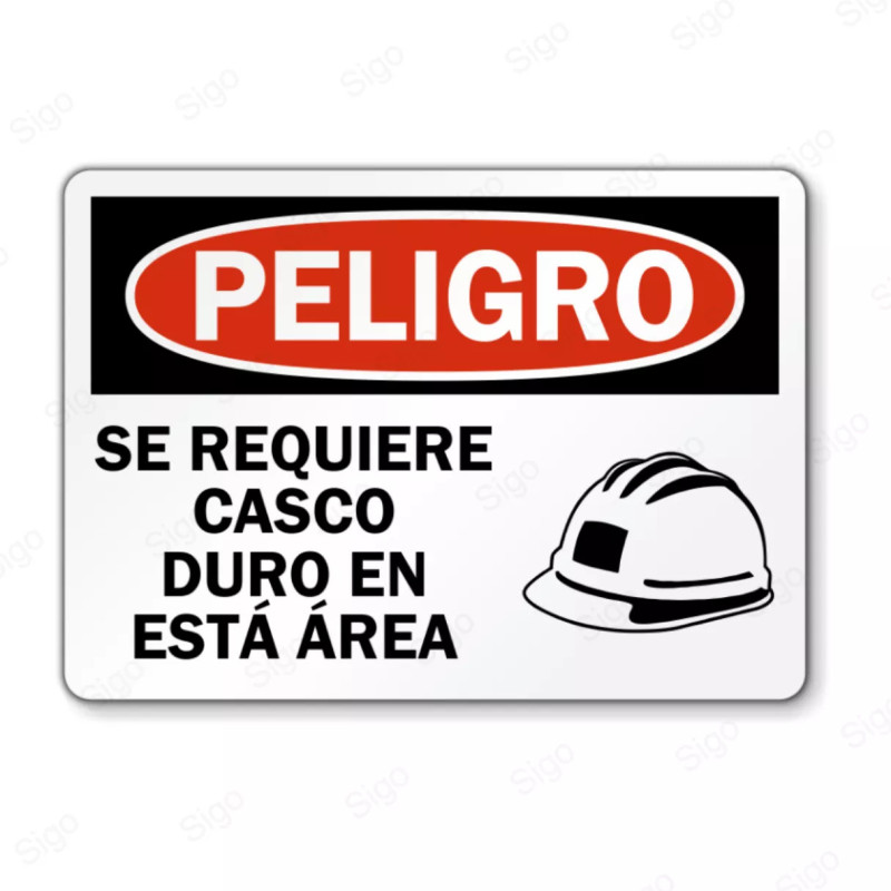 Rótulo de Peligro - Se requiere de casco duro en ésta área | Cod. PEL - 90