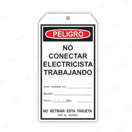 Tarjeta de Seguridad - No Conectar Electricista Trabajando | Cod. TJ - 1
