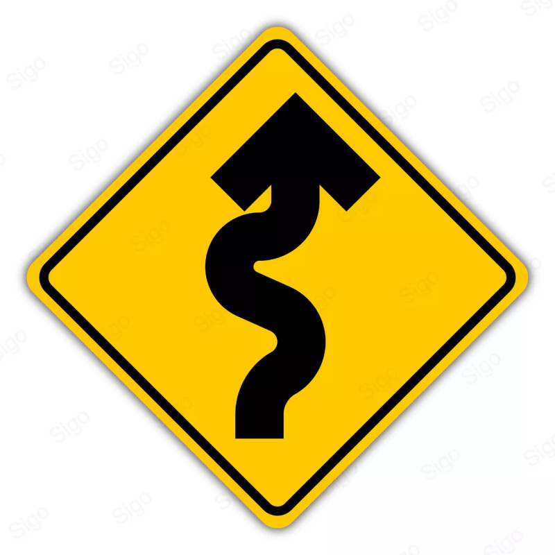 ‣ Rótulo Vial Advertencia - Zona de Curvas Derecha | Cod. SP -  10 | Sigo