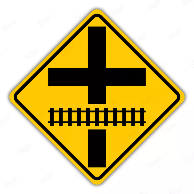 ‣ Rótulo Vial Advertencia - Intersección Vial Próxima a Cruce con Via Férrea | Cod. SP -  35a | Sigo