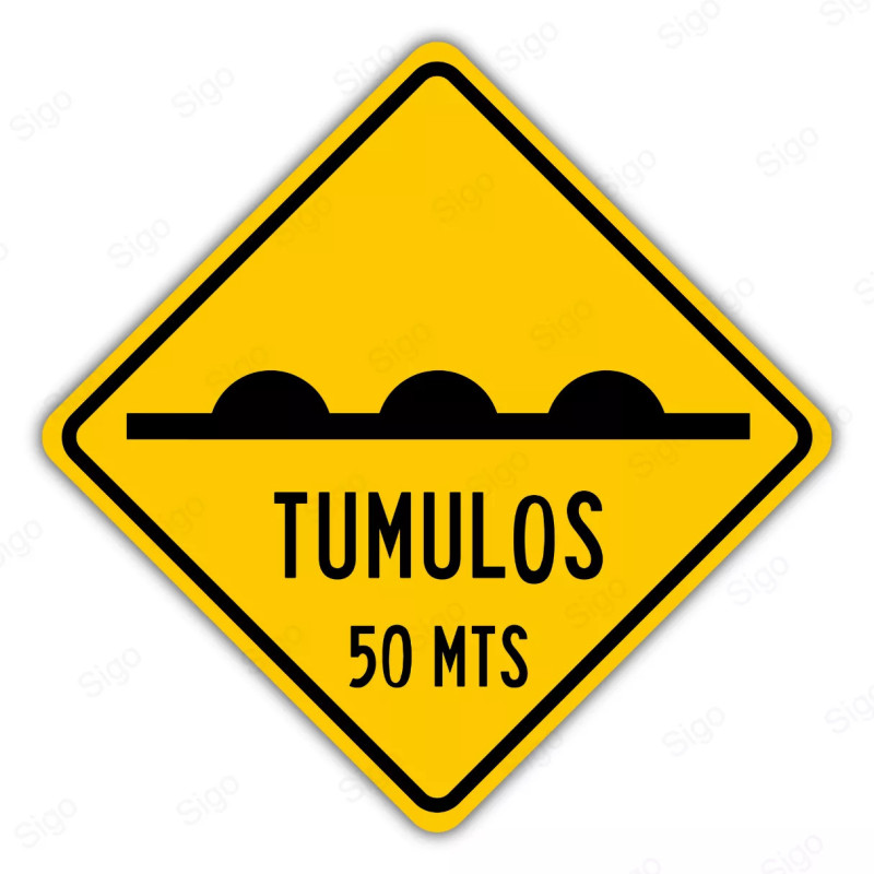 ‣ Rótulo Vial Advertencia - Tumulo / Tope 50 mts | Cod. SP -  51 | Sigo
