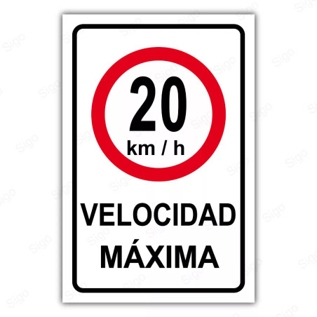 Rótulo Vial Reglamentario - Velocidad Máxima 20 Km/h | Cod. SR - 5.20