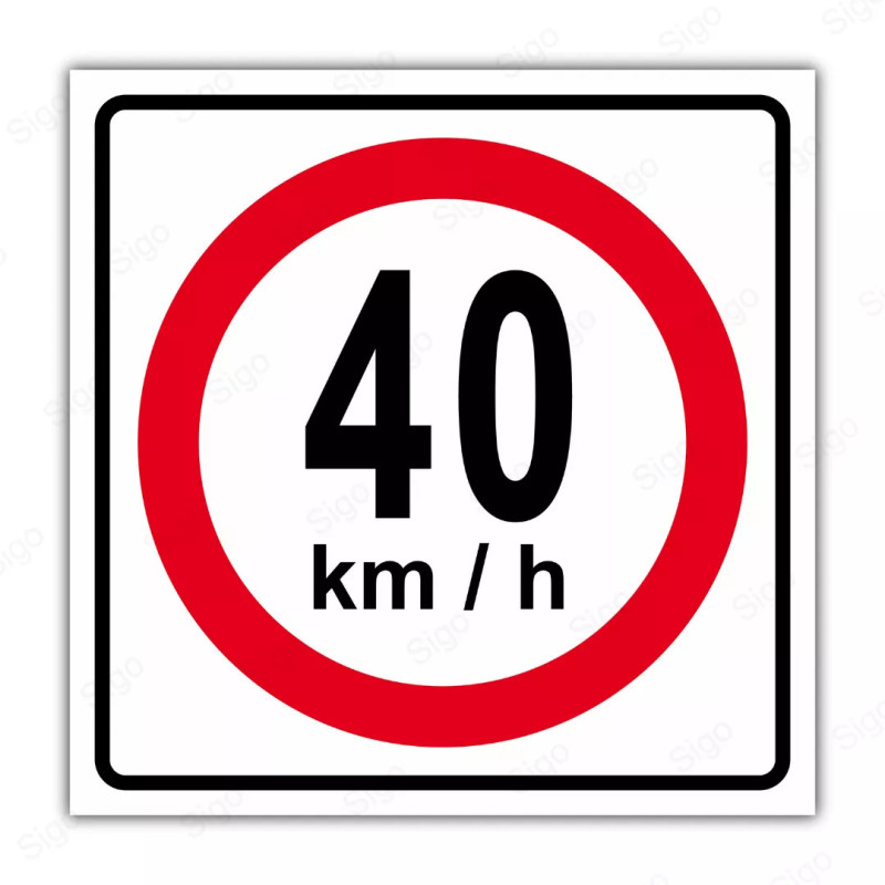 Rótulo Vial Reglamentario - Velocidad Máxima 40 Km/h | Cod. SR - 9.40