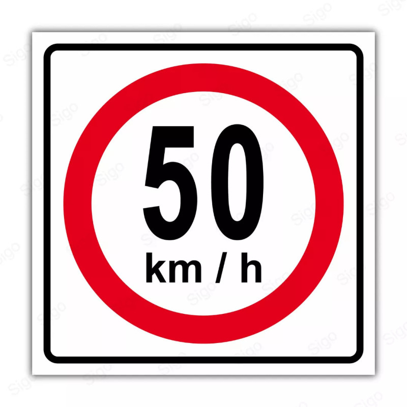 Rótulo Vial Reglamentario - Velocidad Máxima 50 Km/h | Cod. SR - 9.50