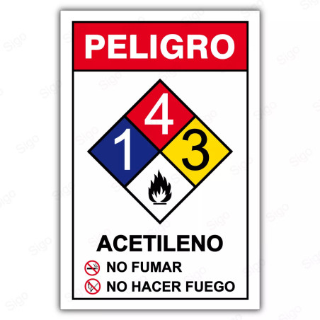 Rótulo de Peligro Rombo NFPA - Acetileno