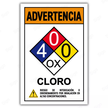 Rótulo de Advertencia Rombo NFPA - Cloro
