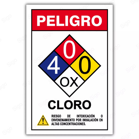 Rótulo de Peligro Rombo Químico - Cloro