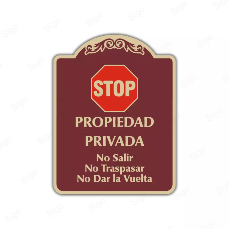 Rótulo Vial Residencial - Propiedad Privada, No Salir, No Traspasar, No Dar la Vuelta