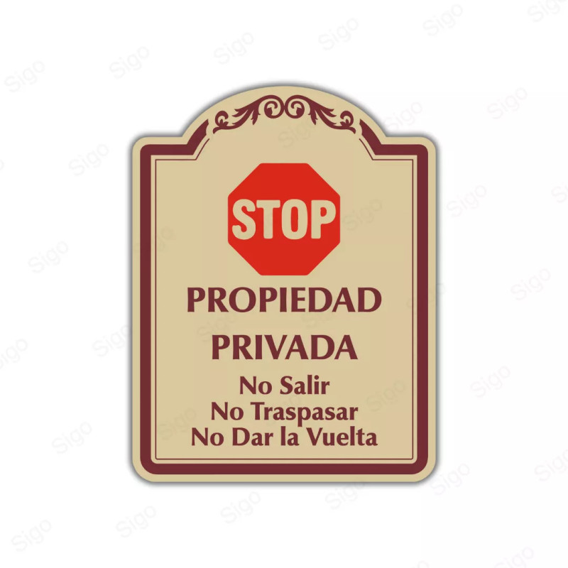 Rótulo Vial Residencial - Propiedad Privada, No Salir, No Traspasar, No Dar la Vuelta