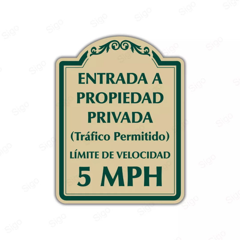 Rótulo Vial Residencial - Entrada a Propiedad Privada (Tráfico Permitido) Límite de Velocidad 5 MPH