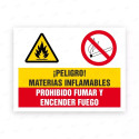Señales Combinadas - ¡Peligro! Materias Infamables Prohibido Fumar Y Encender Fuego |Cod. CB-04, Carteleras de Seguridad Industr