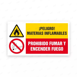 Señales Combinadas - ¡Peligro! Materias Infamables Prohibido Fumar Y Encender Fuego |Cod. CB-05, Carteleras de Seguridad Industr