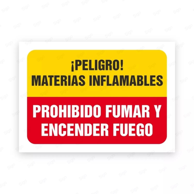 Señales Combinadas - ¡Peligro! Materias Infamables Prohibido Fumar Y Encender Fuego |Cod. CB-06, Carteleras de Seguridad Industr