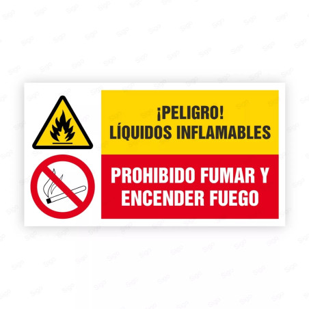 Señales Combinadas - ¡Peligro! Líquidos Infamables Prohibido Fumar Y Encender Fuego |Cod. CB-08, Carteleras de Seguridad Industr