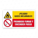 Señales Combinadas - ¡Peligro! Gases Infamables Prohibido Fumar Y Encender Fuego |Cod. CB-11, Carteleras de Seguridad Industrial