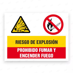 Señales Combinadas - ¡Riesgo! de Explosión Prohibido Fumar Y Encender Fuego |Cod. CB-13, Carteleras de Seguridad Industrial y EP