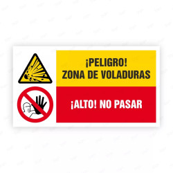 Señales Combinadas - ¡Peligro! Zona de Voladuras ¡Alto! No Pasar |Cod. CB-20, Carteleras de Seguridad Industrial y EPP
