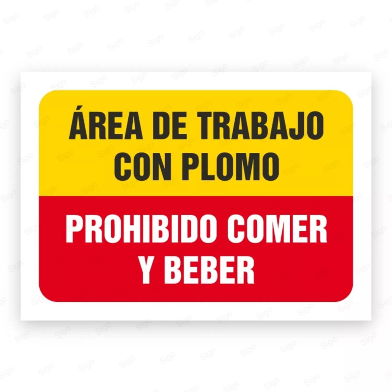 Señales Combinadas - Área de Trabajo con Plomo Prohibido Comer Y Beber|Cod. CB-36, Carteleras de Seguridad Industrial y EPP