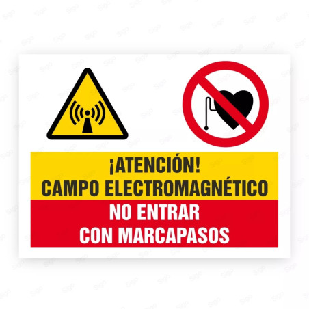 Señales Combinadas - ¡Atención! Campo Electromagnético No Entrar con Marcapasos|Cod. CB-40, Carteleras de Seguridad Industrial y