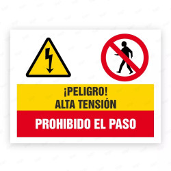 Señales Combinadas - ¡Peligro! Alta Tensión Prohibido El Paso|Cod. CB-52, Carteleras de Seguridad Industrial y EPP