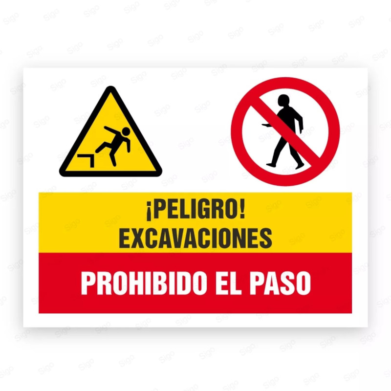 Señales Combinadas - ¡Peligro! Excavaciones Prohibido El Paso|Cod. CB-61, Carteleras de Seguridad Industrial y EPP