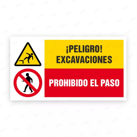 Señales Combinadas -¡Peligro! Excavaciones Prohibido El Paso|Cod. CB-62, Carteleras de Seguridad Industrial y EPP