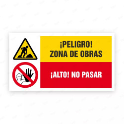 Señales Combinadas - ¡Peligro! Zona de Obras ¡Alto! No Pasar|Cod. CB-65, Carteleras de Seguridad Industrial y EPP