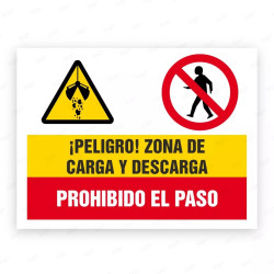 Señales Combinadas -¡Peligro! Zona de Carga Y Decarga Prohibido El Paso |Cod. CB-70, Carteleras de Seguridad Industrial y EPP
