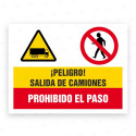 Señales Combinadas -¡Peligro! Salida de Camiones Prohibido El Paso |Cod. CB-76, Carteleras de Seguridad Industrial y EPP