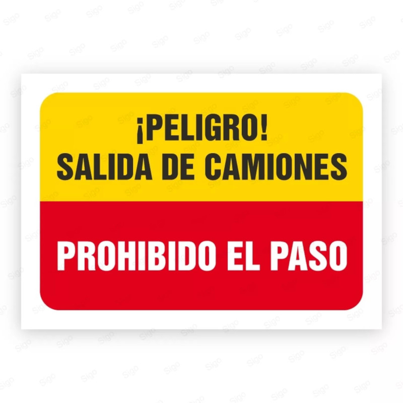 Señales Combinadas --¡Peligro! Salida de Camiones Prohibido El Paso |Cod. CB-78, Carteleras de Seguridad Industrial y EPP