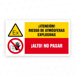 Señales Combinadas -¡Atención! Riesgo de Atmósferas Explosivas ¡Alto! No Pasar| Cod. CB-80, Carteleras de Seguridad Industrial y