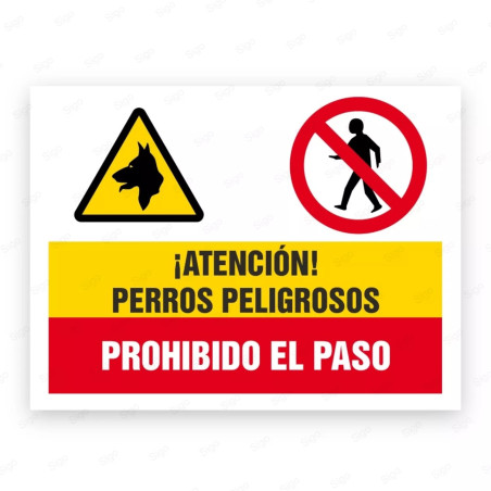 Señales Combinadas - !Atención Perros Peligrosos¡ Prohibido el Paso| Cod. CB-88, Carteleras de Seguridad Industrial y EPP