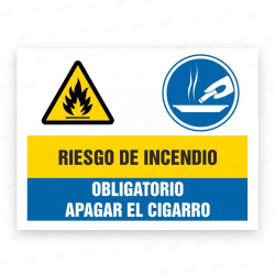 Señales Combinadas - Riesgo de Incendio, Obligatorio Apagar el Cigarro| Cod. CB-91, Carteleras de Seguridad Industrial y EPP
