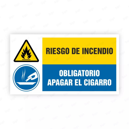 Señales Combinadas - Riesgo de Incendio, Obligatorio Apagar el Cigarro| Cod. CB-92, Carteleras de Seguridad Industrial y EPP