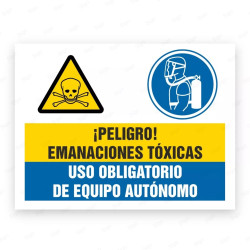 Señales Combinadas - ¡Peligro Emanaciones Tóxicas! Uso Obligatorio de Equipo Autónomo| Cod. CB-103, Carteleras de Seguridad Indu