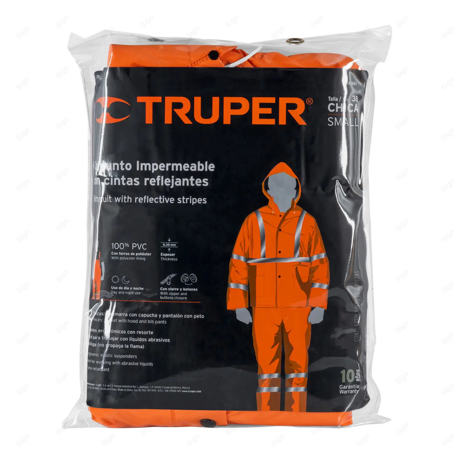 ▶︎ Conjunto Impermeable Doble Capa con Reflejante, Naranja, S