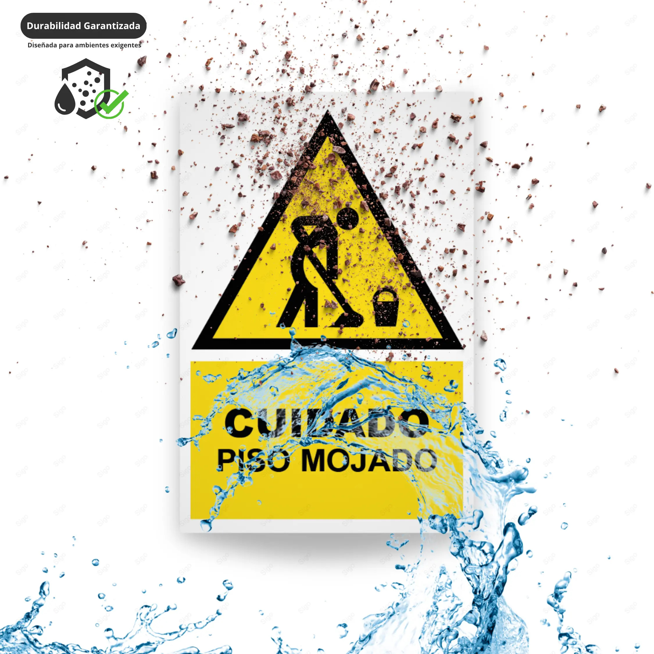 Rotulo Pregable Rótulo Atención: Cuidado piso mojado... | SIGO