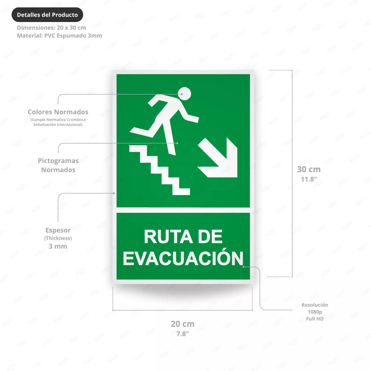 Rótulo de Ruta de Evacuación - Ruta de Evacuación flecha pa| SIGO